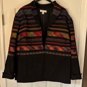 Coldwater Creek Women's Black Denim and Multicolor Patterned Blazer 22, NWOT